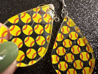 Softball Earrings: Laser Cut Acrylic Softball Balls, Baseball, Sports Team, Sport Teams, Hobby, Ball Game, Best Gifts for Her/Him/Them