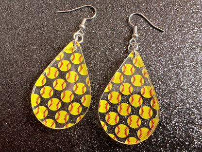 Softball Earrings: Laser Cut Acrylic Softball Balls, Baseball, Sports Team, Sport Teams, Hobby, Ball Game, Best Gifts for Her/Him/Them