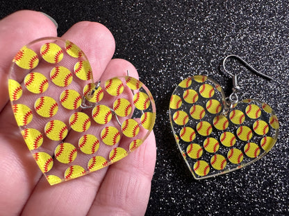 Softball Earrings: Laser Cut Acrylic Softball Balls, Baseball, Sports Team, Sport Teams, Hobby, Ball Game, Best Gifts for Her/Him/Them