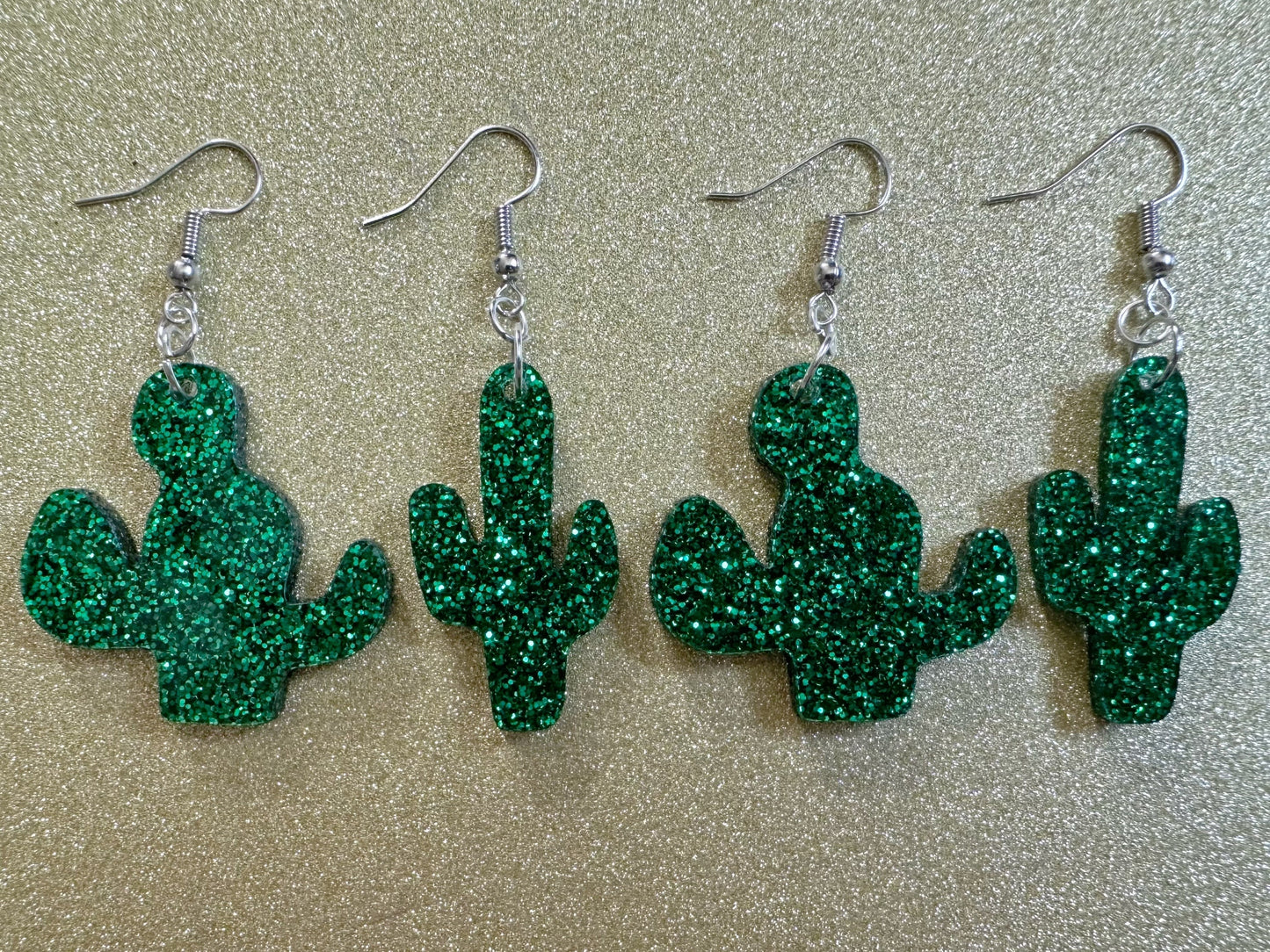 Sparkly Cactus Earrings: Laser Cut Acrylic Palm Cacti, Green Earrings, Plants, Tropical, Sparkling, Best Gifts for Her/Him/Them
