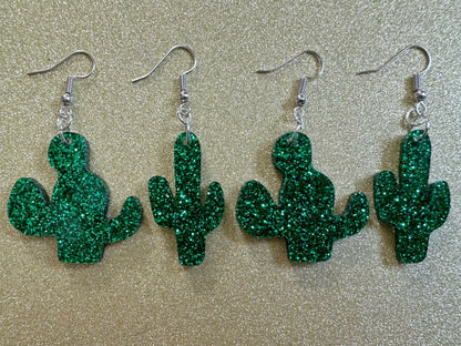 Sparkly Cactus Earrings: Laser Cut Acrylic Palm Cacti, Green Earrings, Plants, Tropical, Sparkling, Best Gifts for Her/Him/Them