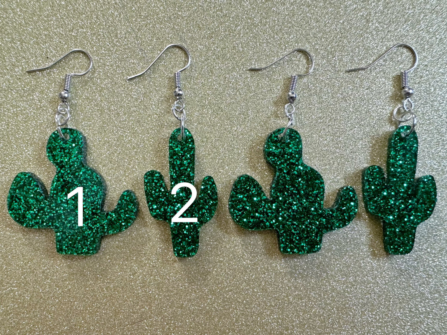 Sparkly Cactus Earrings: Laser Cut Acrylic Palm Cacti, Green Earrings, Plants, Tropical, Sparkling, Best Gifts for Her/Him/Them
