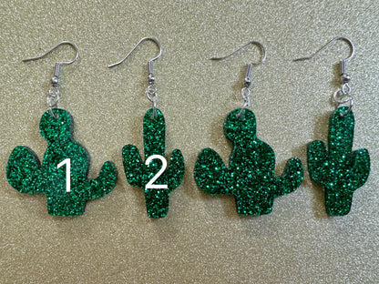 Sparkly Cactus Earrings: Laser Cut Acrylic Palm Cacti, Green Earrings, Plants, Tropical, Sparkling, Best Gifts for Her/Him/Them