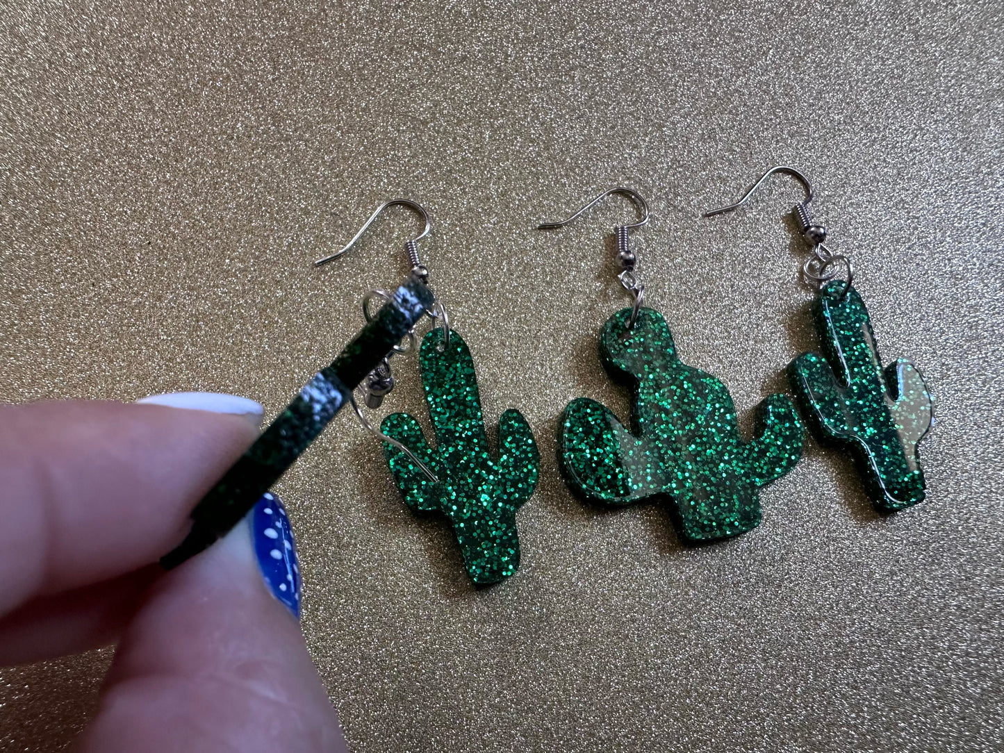 Sparkly Cactus Earrings: Laser Cut Acrylic Palm Cacti, Green Earrings, Plants, Tropical, Sparkling, Best Gifts for Her/Him/Them