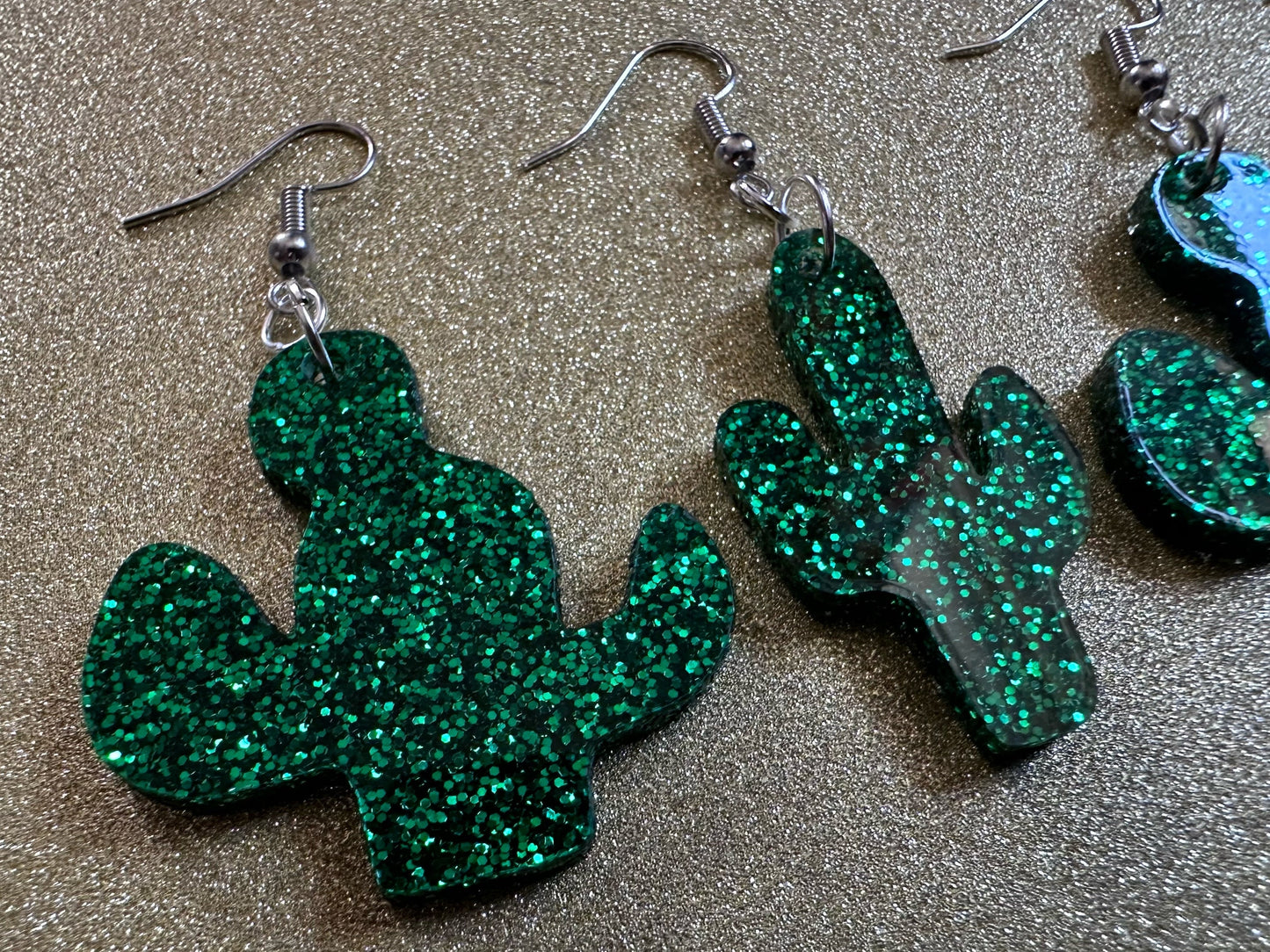 Sparkly Cactus Earrings: Laser Cut Acrylic Palm Cacti, Green Earrings, Plants, Tropical, Sparkling, Best Gifts for Her/Him/Them