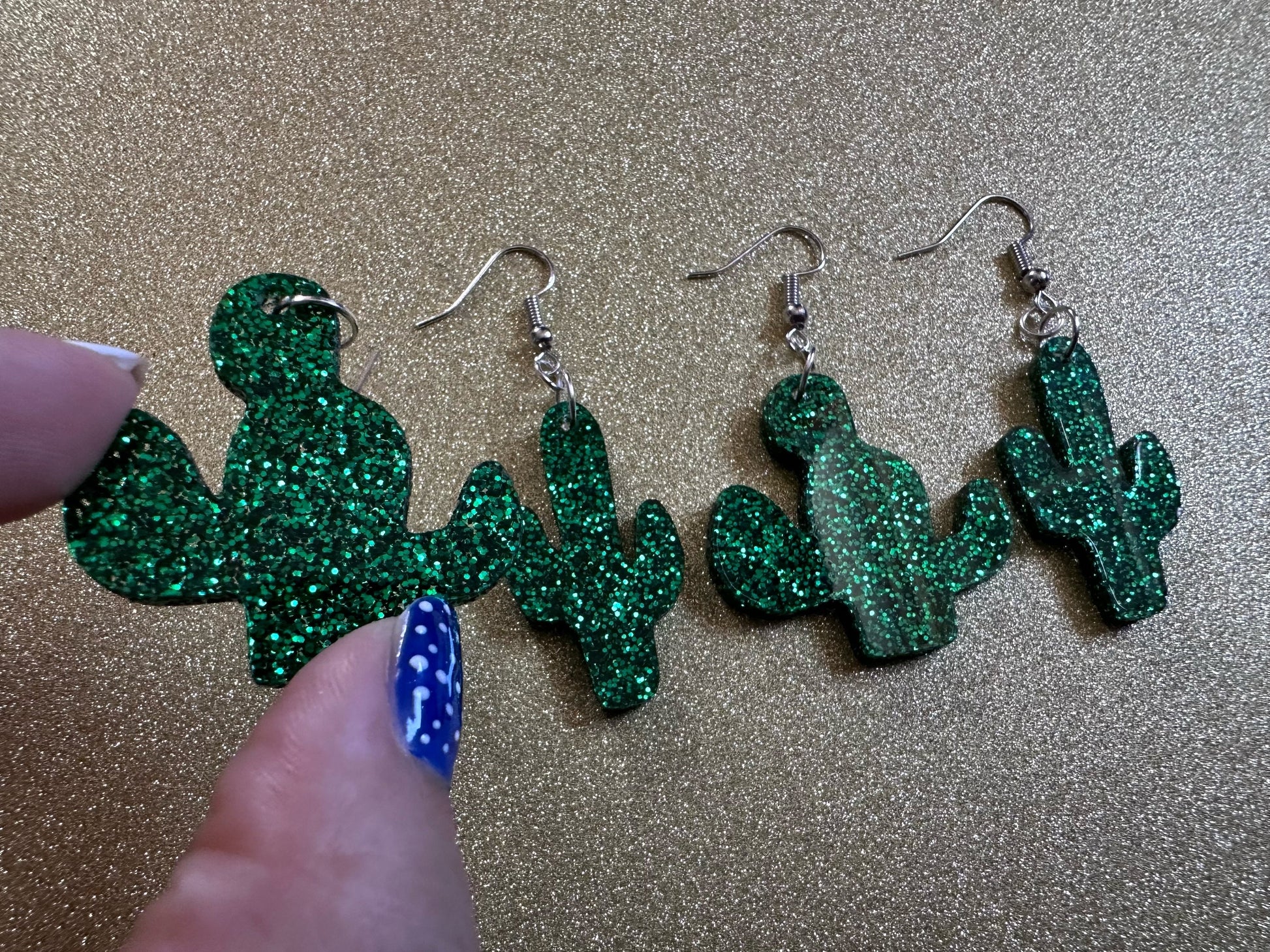 Sparkly Cactus Earrings: Laser Cut Acrylic Palm Cacti, Green Earrings, Plants, Tropical, Sparkling, Best Gifts for Her/Him/Them