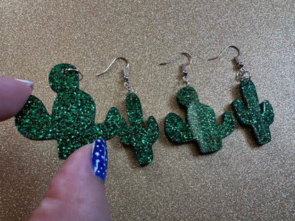 Sparkly Cactus Earrings: Laser Cut Acrylic Palm Cacti, Green Earrings, Plants, Tropical, Sparkling, Best Gifts for Her/Him/Them