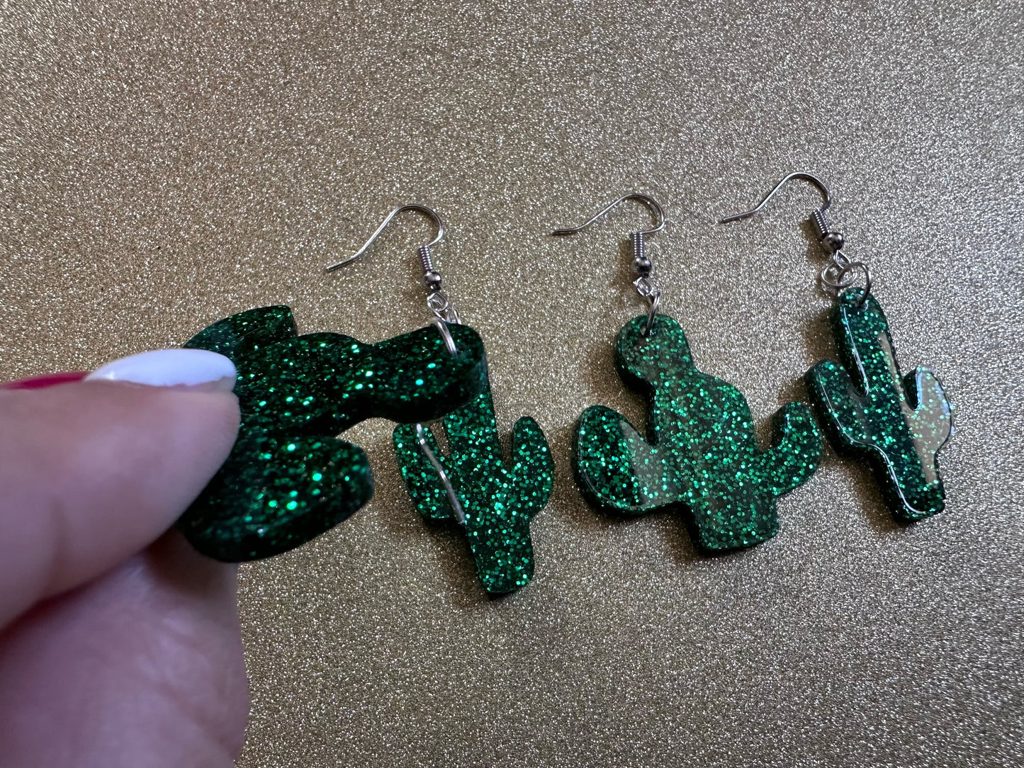 Sparkly Cactus Earrings: Laser Cut Acrylic Palm Cacti, Green Earrings, Plants, Tropical, Sparkling, Best Gifts for Her/Him/Them