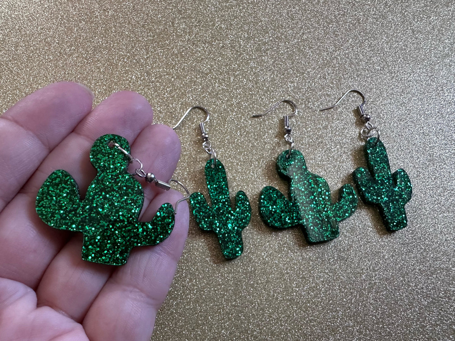 Sparkly Cactus Earrings: Laser Cut Acrylic Palm Cacti, Green Earrings, Plants, Tropical, Sparkling, Best Gifts for Her/Him/Them