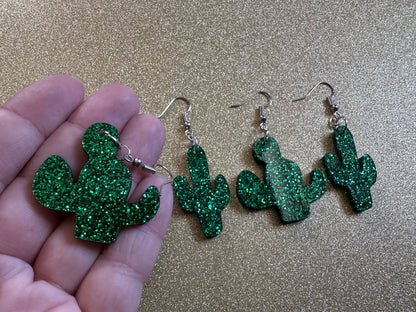Sparkly Cactus Earrings: Laser Cut Acrylic Palm Cacti, Green Earrings, Plants, Tropical, Sparkling, Best Gifts for Her/Him/Them