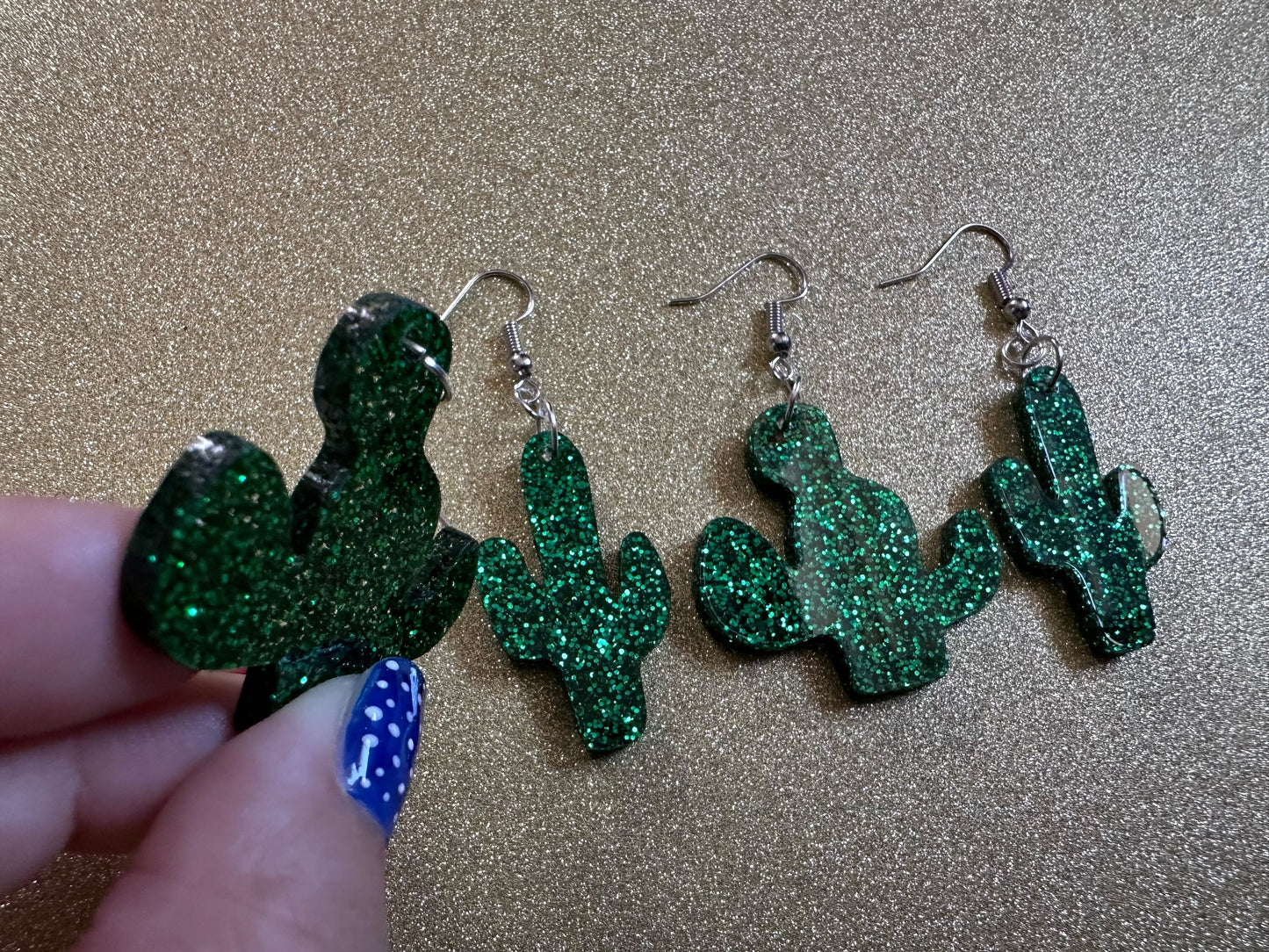 Sparkly Cactus Earrings: Laser Cut Acrylic Palm Cacti, Green Earrings, Plants, Tropical, Sparkling, Best Gifts for Her/Him/Them