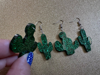 Sparkly Cactus Earrings: Laser Cut Acrylic Palm Cacti, Green Earrings, Plants, Tropical, Sparkling, Best Gifts for Her/Him/Them