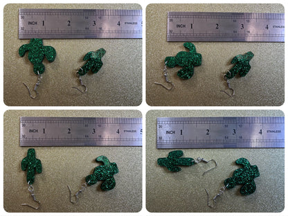 Sparkly Cactus Earrings: Laser Cut Acrylic Palm Cacti, Green Earrings, Plants, Tropical, Sparkling, Best Gifts for Her/Him/Them