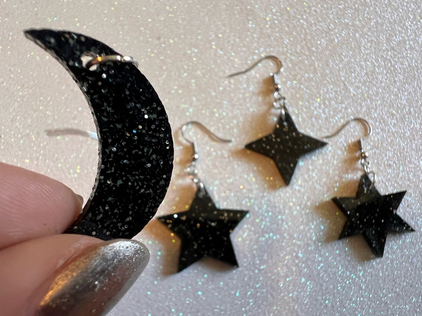 Sparkly Star and Moon Earrings: Laser Cut Acrylic Stars, Magic, Night Sky, Astrology, Astronomy, Best Gifts for Her/Him/Them