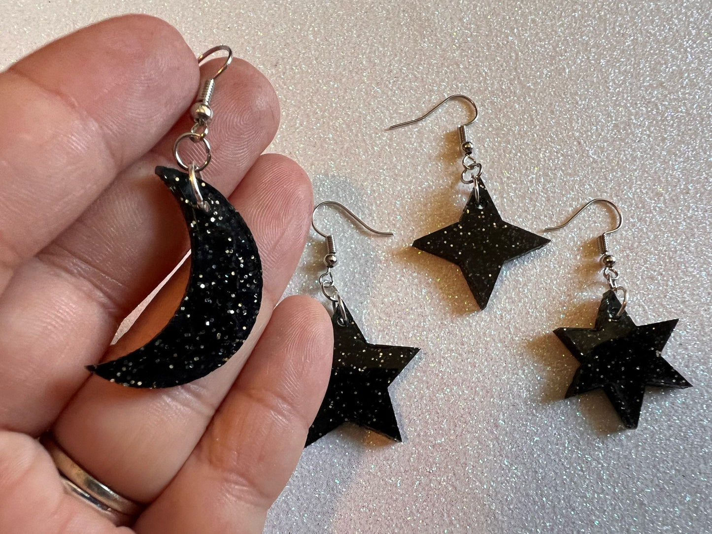 Sparkly Star and Moon Earrings: Laser Cut Acrylic Stars, Magic, Night Sky, Astrology, Astronomy, Best Gifts for Her/Him/Them