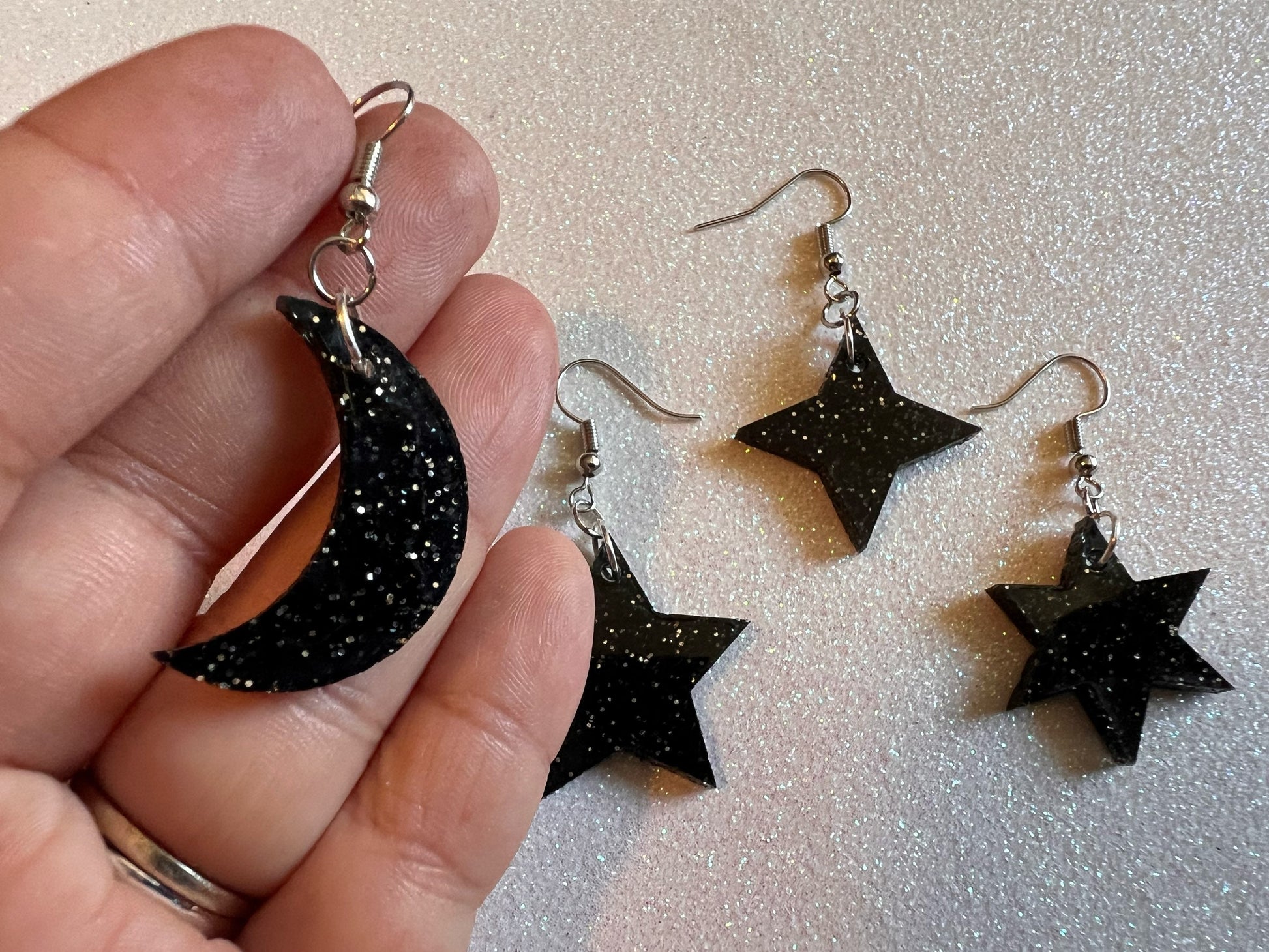 Sparkly Star and Moon Earrings: Laser Cut Acrylic Stars, Magic, Night Sky, Astrology, Astronomy, Best Gifts for Her/Him/Them