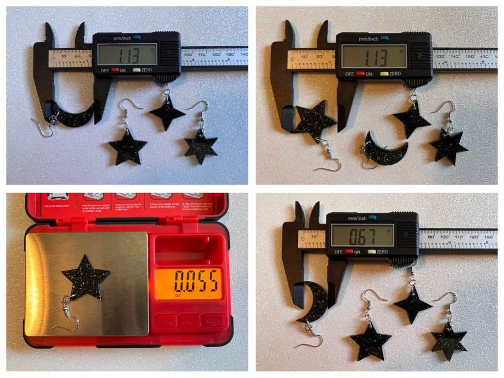 Sparkly Star and Moon Earrings: Laser Cut Acrylic Stars, Magic, Night Sky, Astrology, Astronomy, Best Gifts for Her/Him/Them