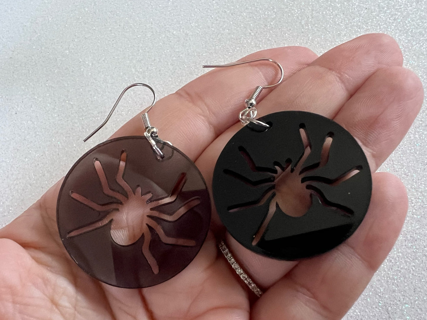 Spider Earrings: Laser Cut Acrylic Spiders, Halloween, Holiday, Insect, Bug, Horror, Scary, Spooky, Best Gifts for Her/Him/Them