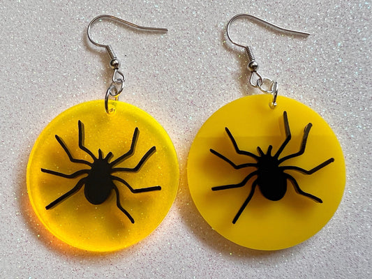 Spider Full Moon Earrings: Laser Cut Acrylic Halloween Earrings, Silhouette Arachnids, Spiders, Horror, Scary, Best Gifts for Her/Him/Them