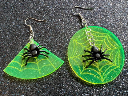 Spider & Spiderweb Earrings: Laser Cut Acrylic Spiders, Halloween, Holiday, Insect, Bug, Horror, Scary, Spooky, Best Gifts for Her/Him/Them