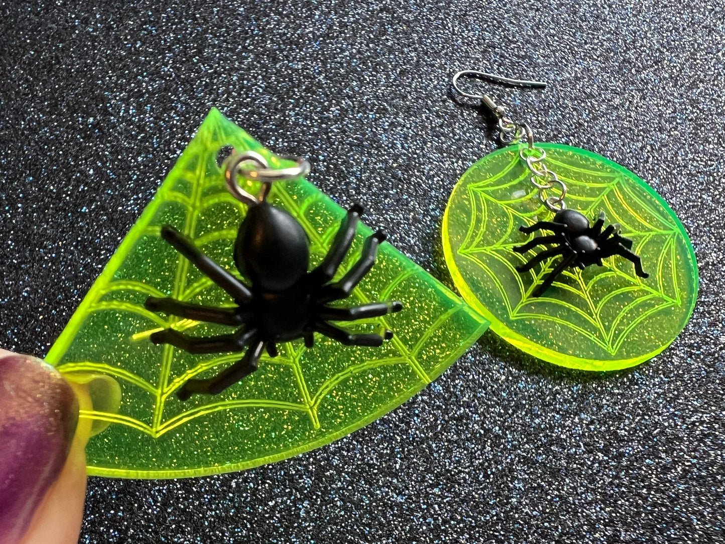 Spider & Spiderweb Earrings: Laser Cut Acrylic Spiders, Halloween, Holiday, Insect, Bug, Horror, Scary, Spooky, Best Gifts for Her/Him/Them