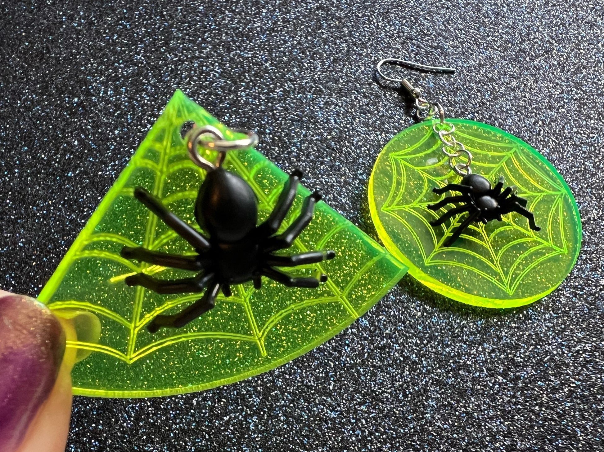 Spider & Spiderweb Earrings: Laser Cut Acrylic Spiders, Halloween, Holiday, Insect, Bug, Horror, Scary, Spooky, Best Gifts for Her/Him/Them