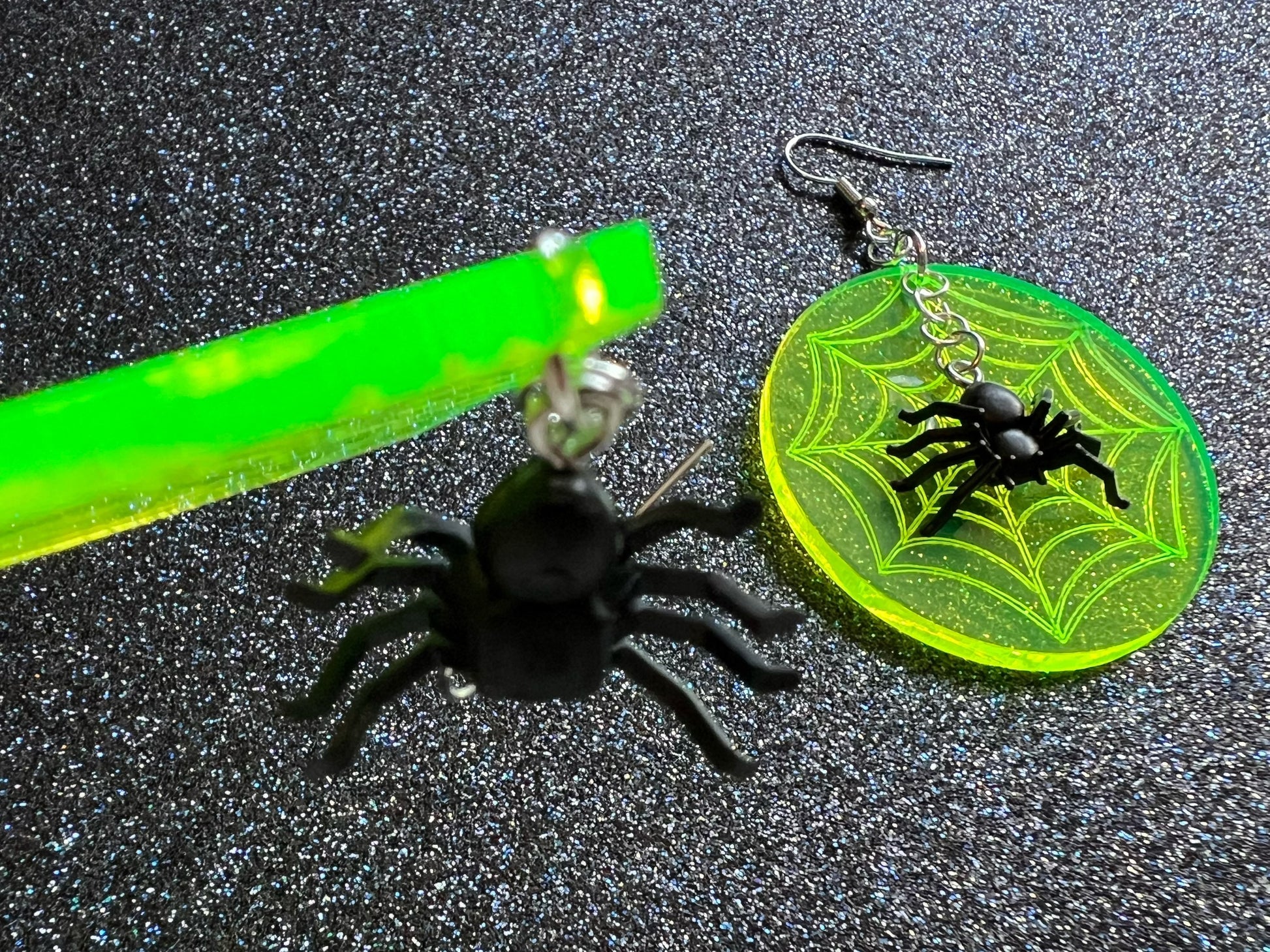 Spider & Spiderweb Earrings: Laser Cut Acrylic Spiders, Halloween, Holiday, Insect, Bug, Horror, Scary, Spooky, Best Gifts for Her/Him/Them
