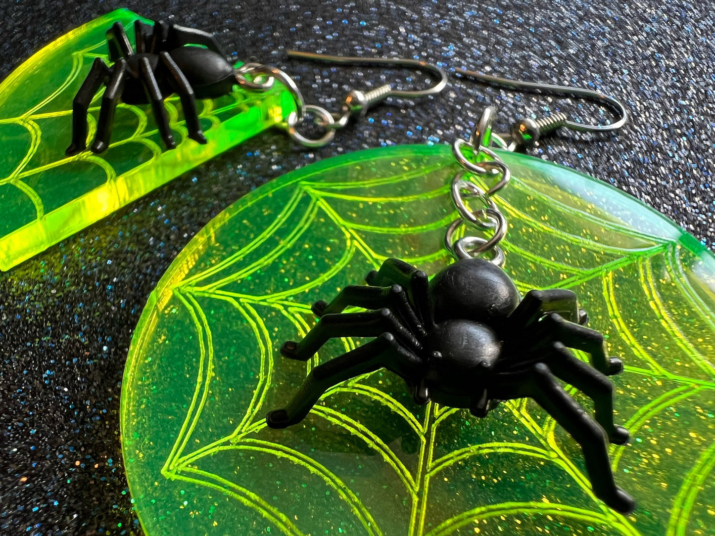 Spider & Spiderweb Earrings: Laser Cut Acrylic Spiders, Halloween, Holiday, Insect, Bug, Horror, Scary, Spooky, Best Gifts for Her/Him/Them
