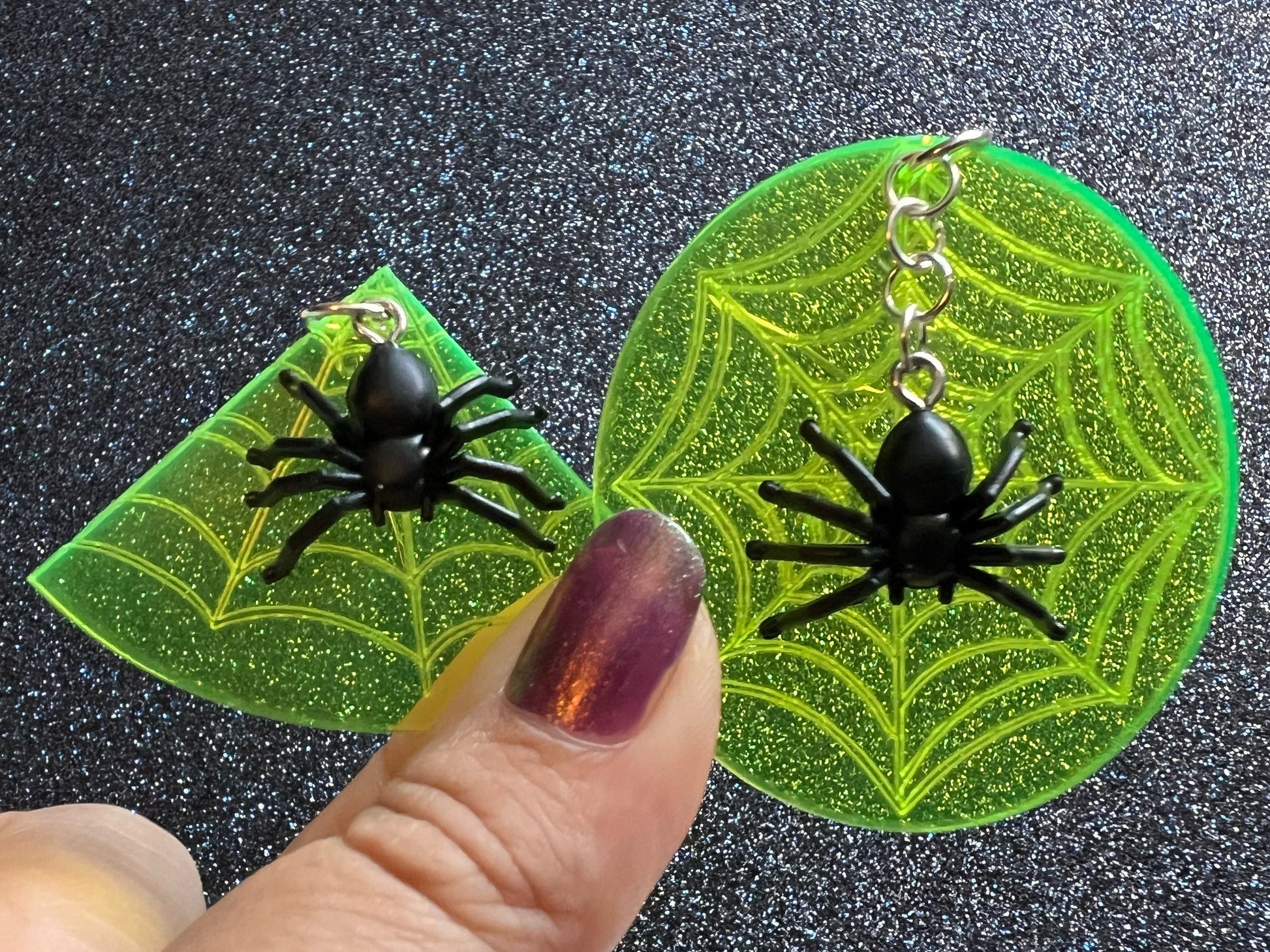 Spider & Spiderweb Earrings: Laser Cut Acrylic Spiders, Halloween, Holiday, Insect, Bug, Horror, Scary, Spooky, Best Gifts for Her/Him/Them