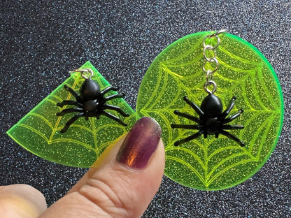 Spider & Spiderweb Earrings: Laser Cut Acrylic Spiders, Halloween, Holiday, Insect, Bug, Horror, Scary, Spooky, Best Gifts for Her/Him/Them