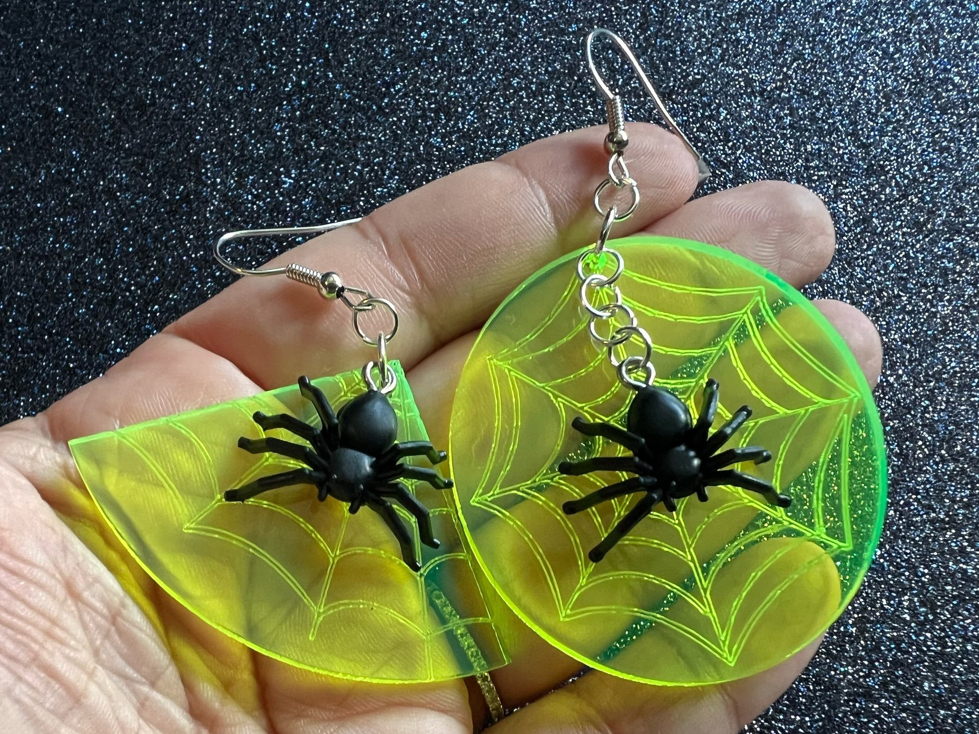 Spider & Spiderweb Earrings: Laser Cut Acrylic Spiders, Halloween, Holiday, Insect, Bug, Horror, Scary, Spooky, Best Gifts for Her/Him/Them