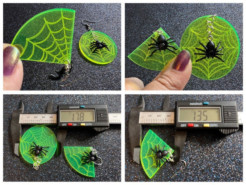 Spider & Spiderweb Earrings: Laser Cut Acrylic Spiders, Halloween, Holiday, Insect, Bug, Horror, Scary, Spooky, Best Gifts for Her/Him/Them