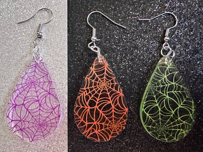 Spiderweb Earrings: Laser Cut Acrylic Spider Webs, Halloween, Spiders, Insect, Bug, Horror, Scary, Spooky, Best Gifts for Her/Him/Them