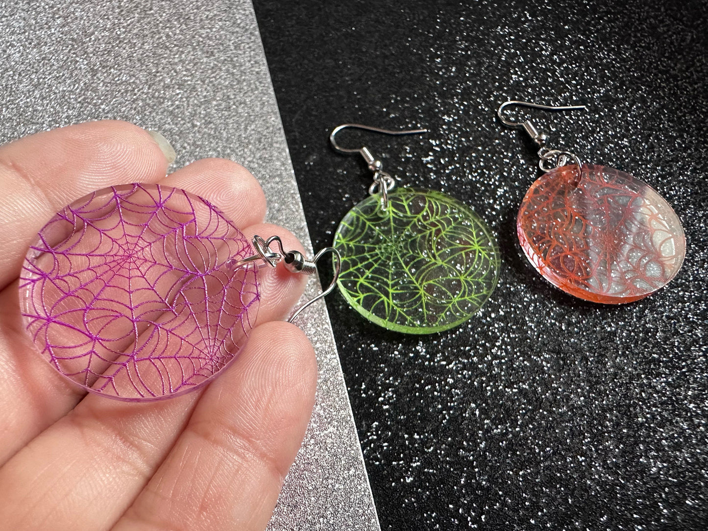 Spiderweb Earrings: Laser Cut Acrylic Spider Webs, Halloween, Spiders, Insect, Bug, Horror, Scary, Spooky, Best Gifts for Her/Him/Them