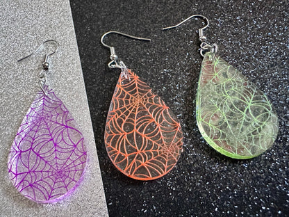 Spiderweb Earrings: Laser Cut Acrylic Spider Webs, Halloween, Spiders, Insect, Bug, Horror, Scary, Spooky, Best Gifts for Her/Him/Them