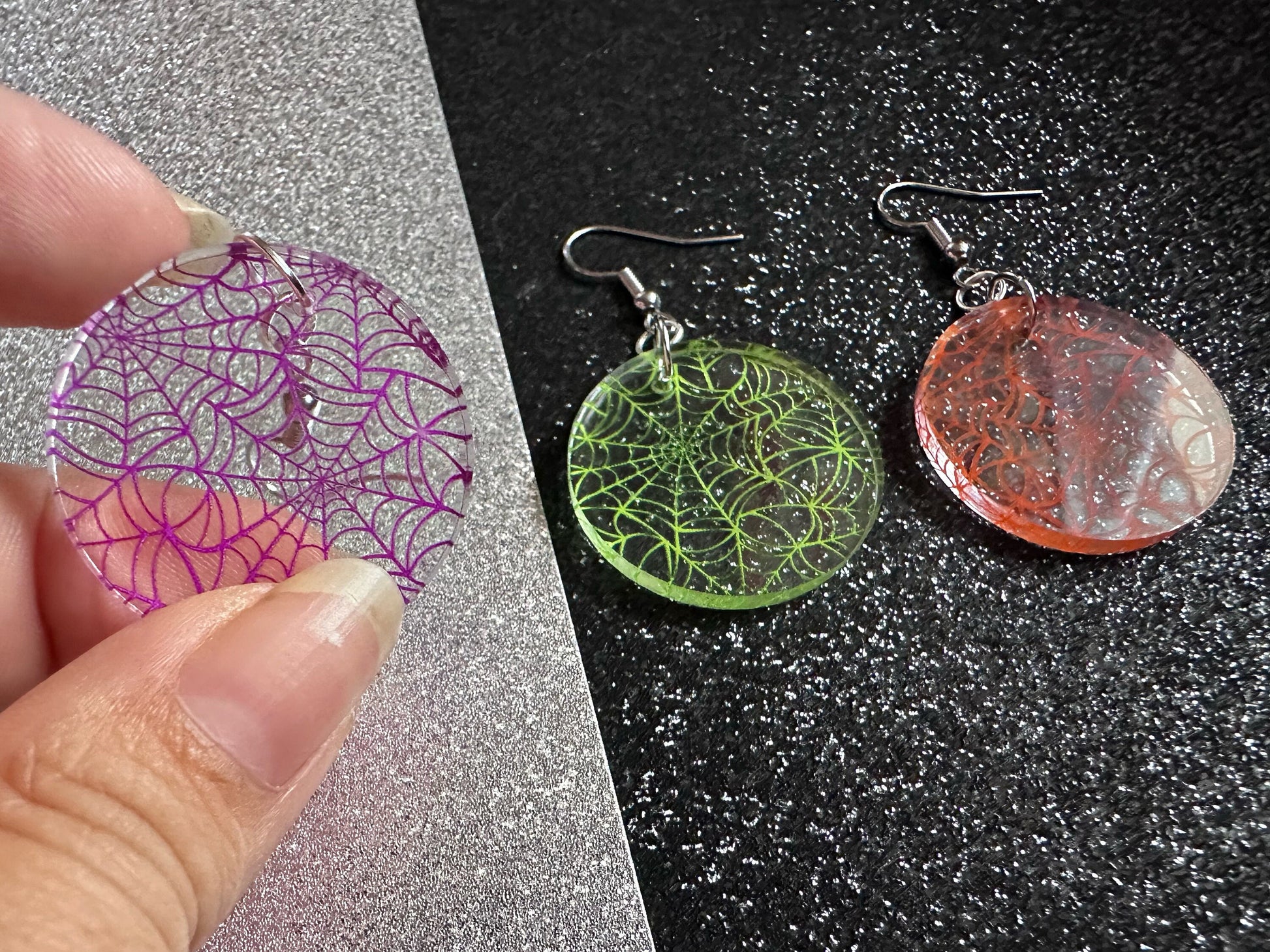 Spiderweb Earrings: Laser Cut Acrylic Spider Webs, Halloween, Spiders, Insect, Bug, Horror, Scary, Spooky, Best Gifts for Her/Him/Them