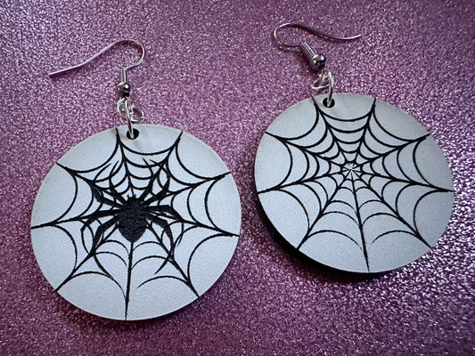 Spiderweb Earrings: Laser Cut Acrylic Spider's Web, Halloween, Holiday, Insect, Bug, Horror, Scary, Spooky, Best Gifts for Her/Him/Them