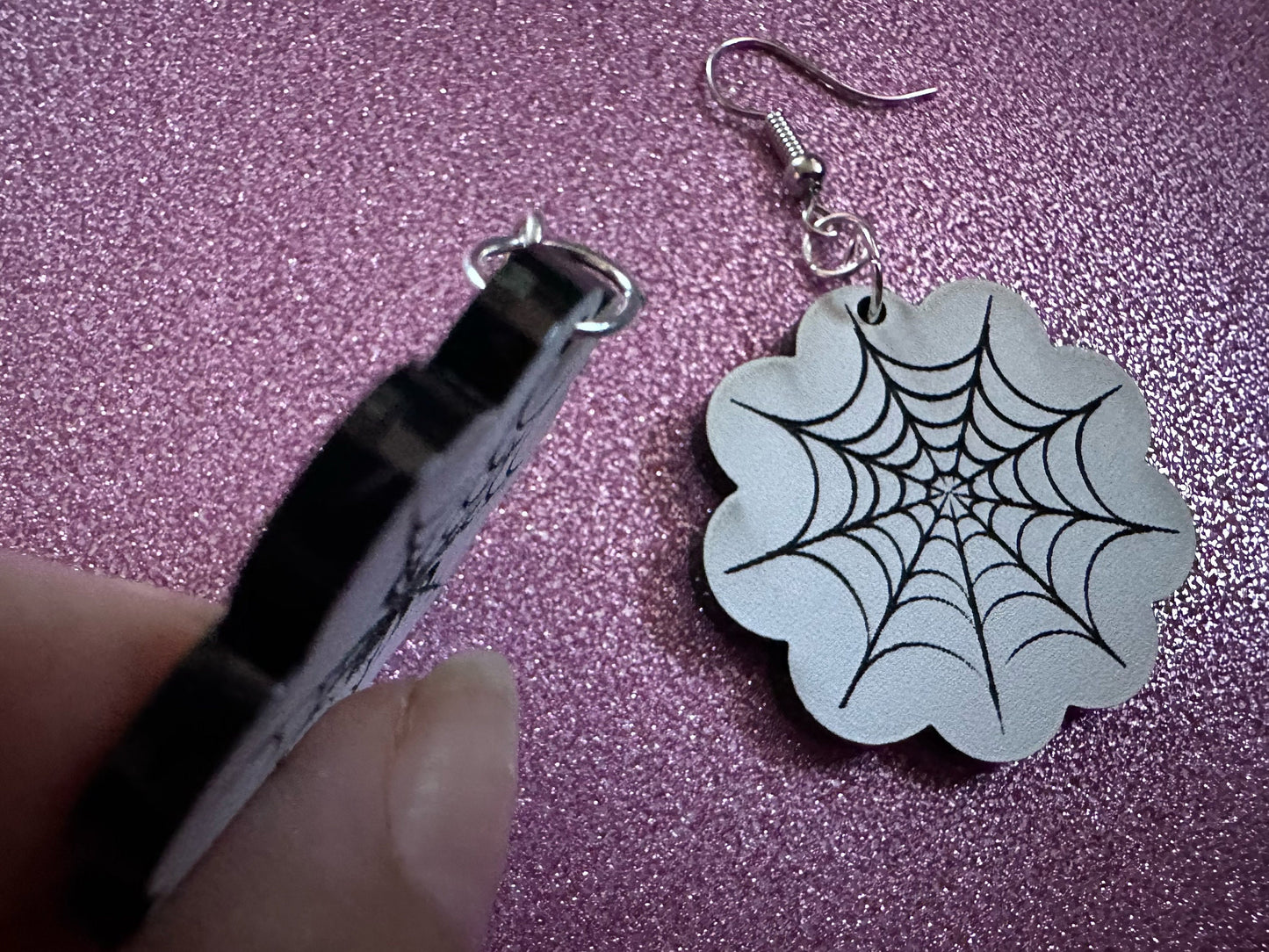 Spiderweb Earrings: Laser Cut Acrylic Spider's Web, Halloween, Holiday, Insect, Bug, Horror, Scary, Spooky, Best Gifts for Her/Him/Them