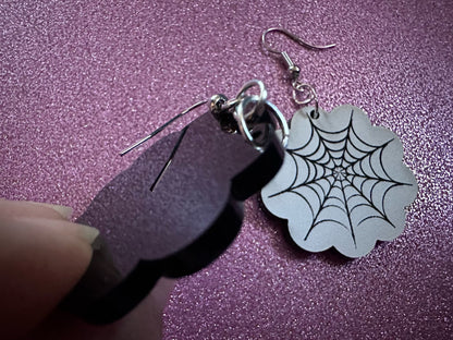 Spiderweb Earrings: Laser Cut Acrylic Spider's Web, Halloween, Holiday, Insect, Bug, Horror, Scary, Spooky, Best Gifts for Her/Him/Them