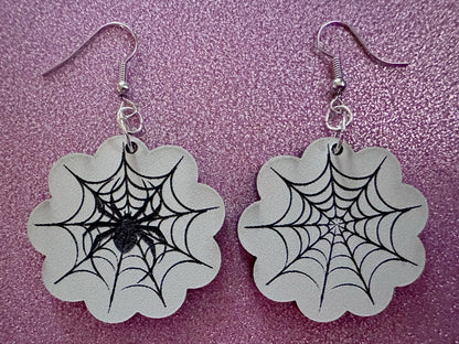Spiderweb Earrings: Laser Cut Acrylic Spider's Web, Halloween, Holiday, Insect, Bug, Horror, Scary, Spooky, Best Gifts for Her/Him/Them