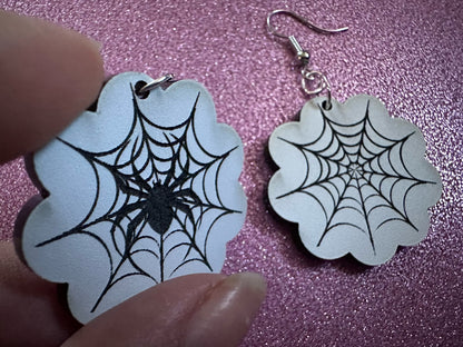 Spiderweb Earrings: Laser Cut Acrylic Spider's Web, Halloween, Holiday, Insect, Bug, Horror, Scary, Spooky, Best Gifts for Her/Him/Them