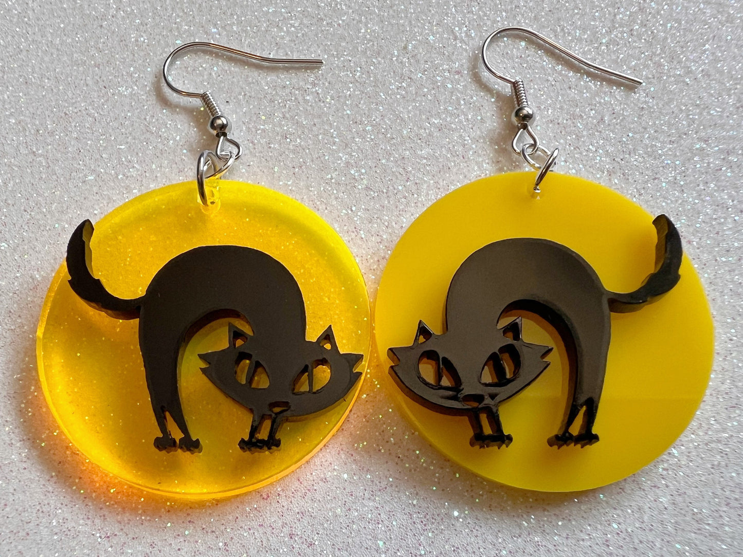 Spooky Cat Full Moon Earrings: Laser Cut Acrylic Halloween Earrings, Black Cats, Witch Kitties, Scary, Horror, Best Gifts for Her/Him/Them
