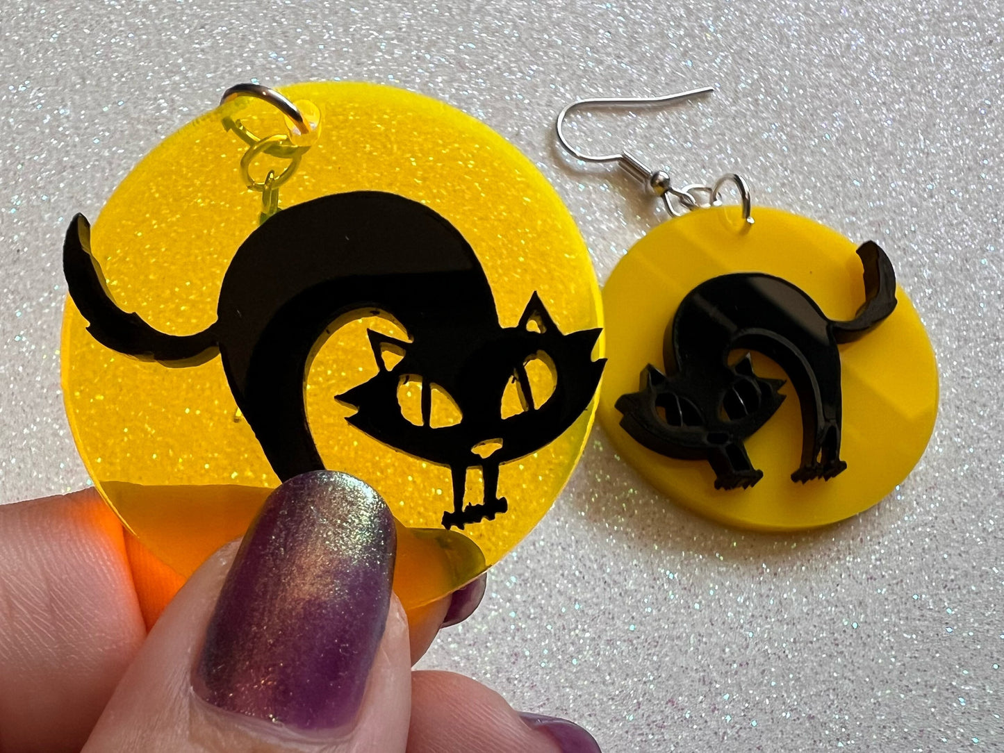 Spooky Cat Full Moon Earrings: Laser Cut Acrylic Halloween Earrings, Black Cats, Witch Kitties, Scary, Horror, Best Gifts for Her/Him/Them