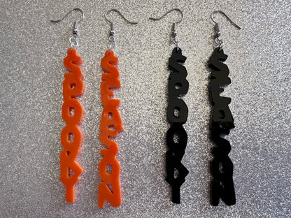 Spooky Season Earrings: Laser Cut Acrylic Halloween Text, Black, Orange, Scary, Spooktastic, Best Gifts for Her/Him/Them