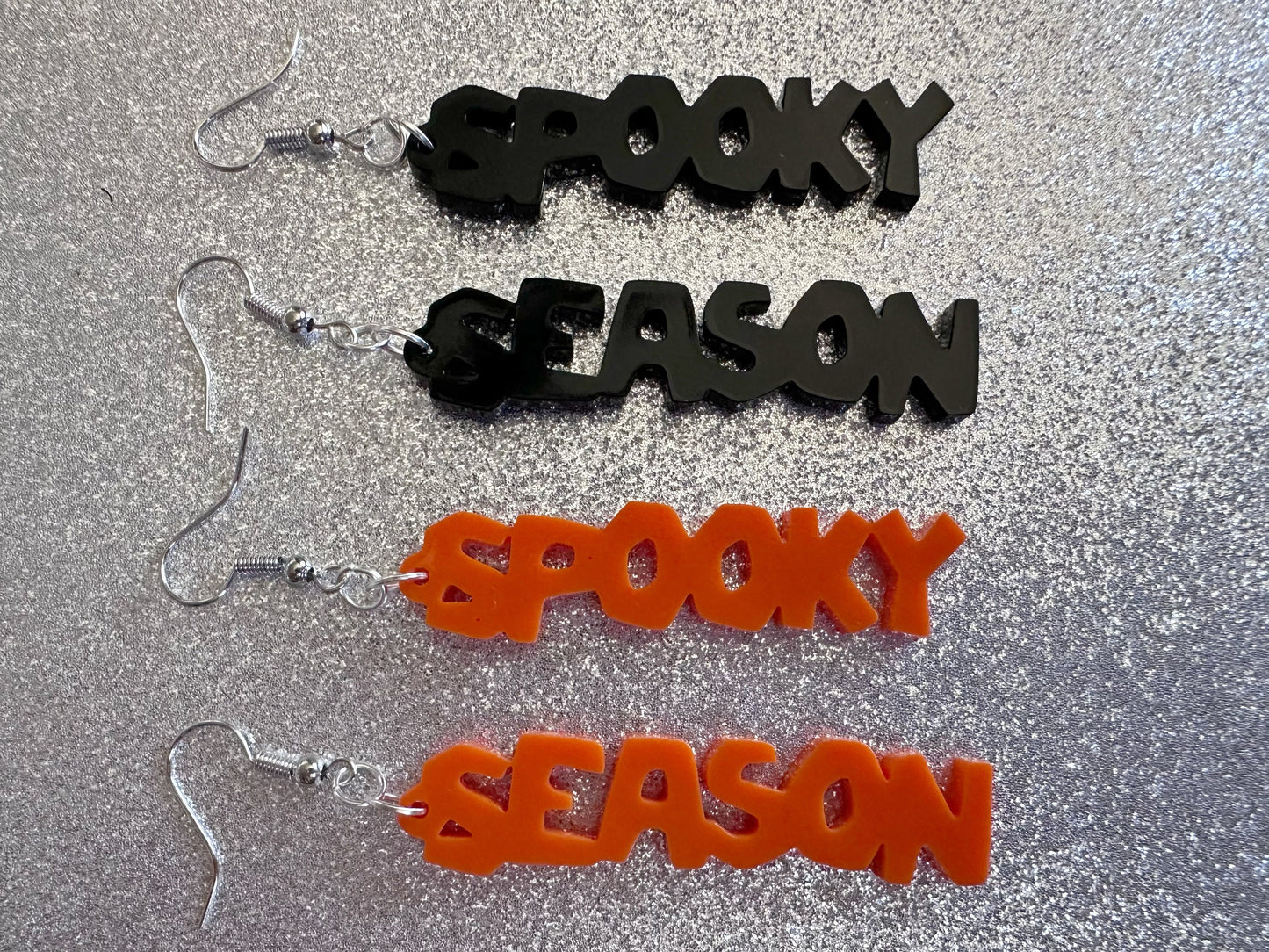 Spooky Season Earrings: Laser Cut Acrylic Halloween Text, Black, Orange, Scary, Spooktastic, Best Gifts for Her/Him/Them