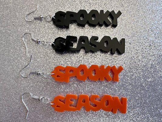 Spooky Season Earrings: Laser Cut Acrylic Halloween Text, Black, Orange, Scary, Spooktastic, Best Gifts for Her/Him/Them