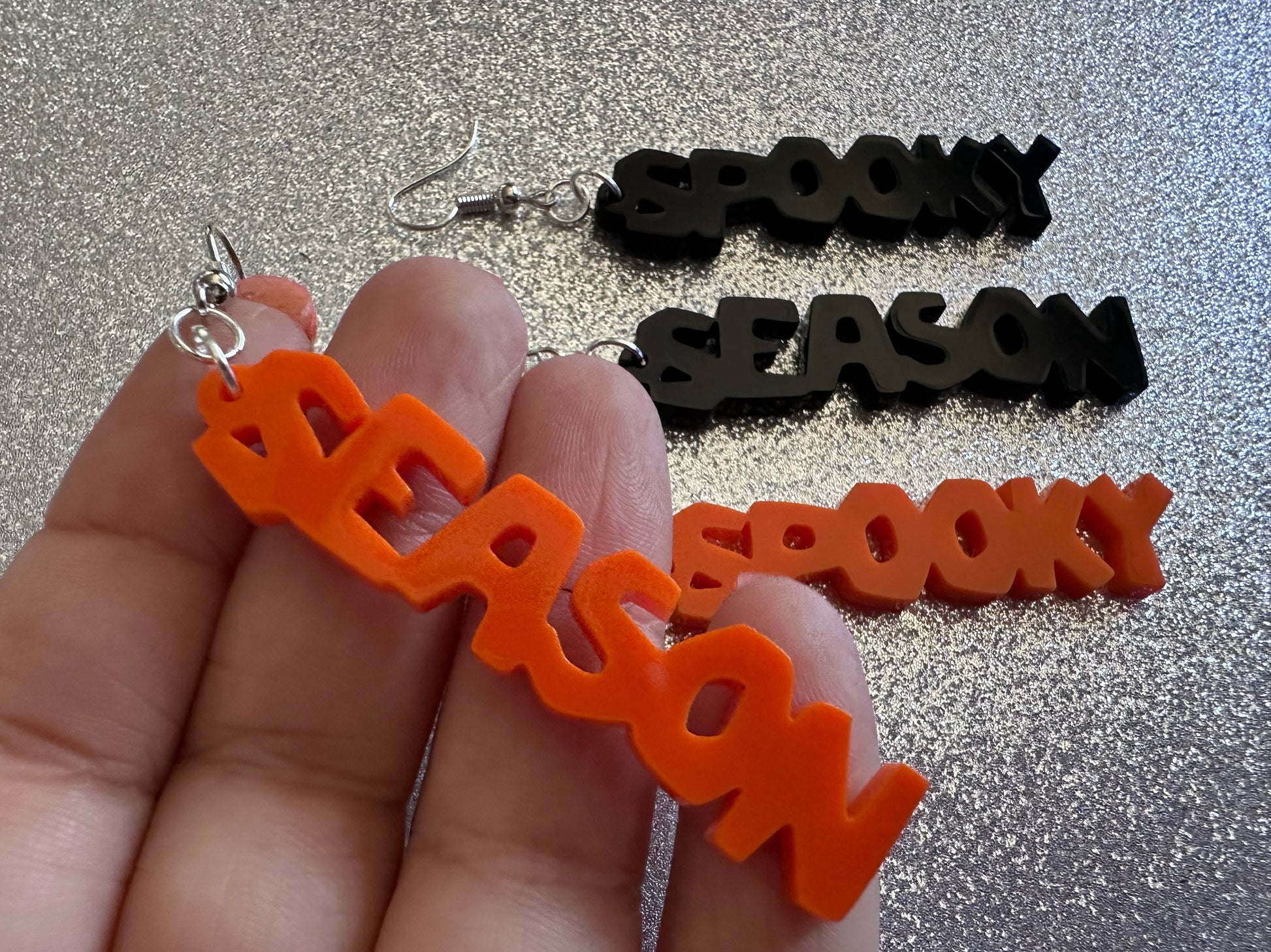 Spooky Season Earrings: Laser Cut Acrylic Halloween Text, Black, Orange, Scary, Spooktastic, Best Gifts for Her/Him/Them