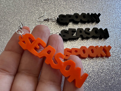 Spooky Season Earrings: Laser Cut Acrylic Halloween Text, Black, Orange, Scary, Spooktastic, Best Gifts for Her/Him/Them