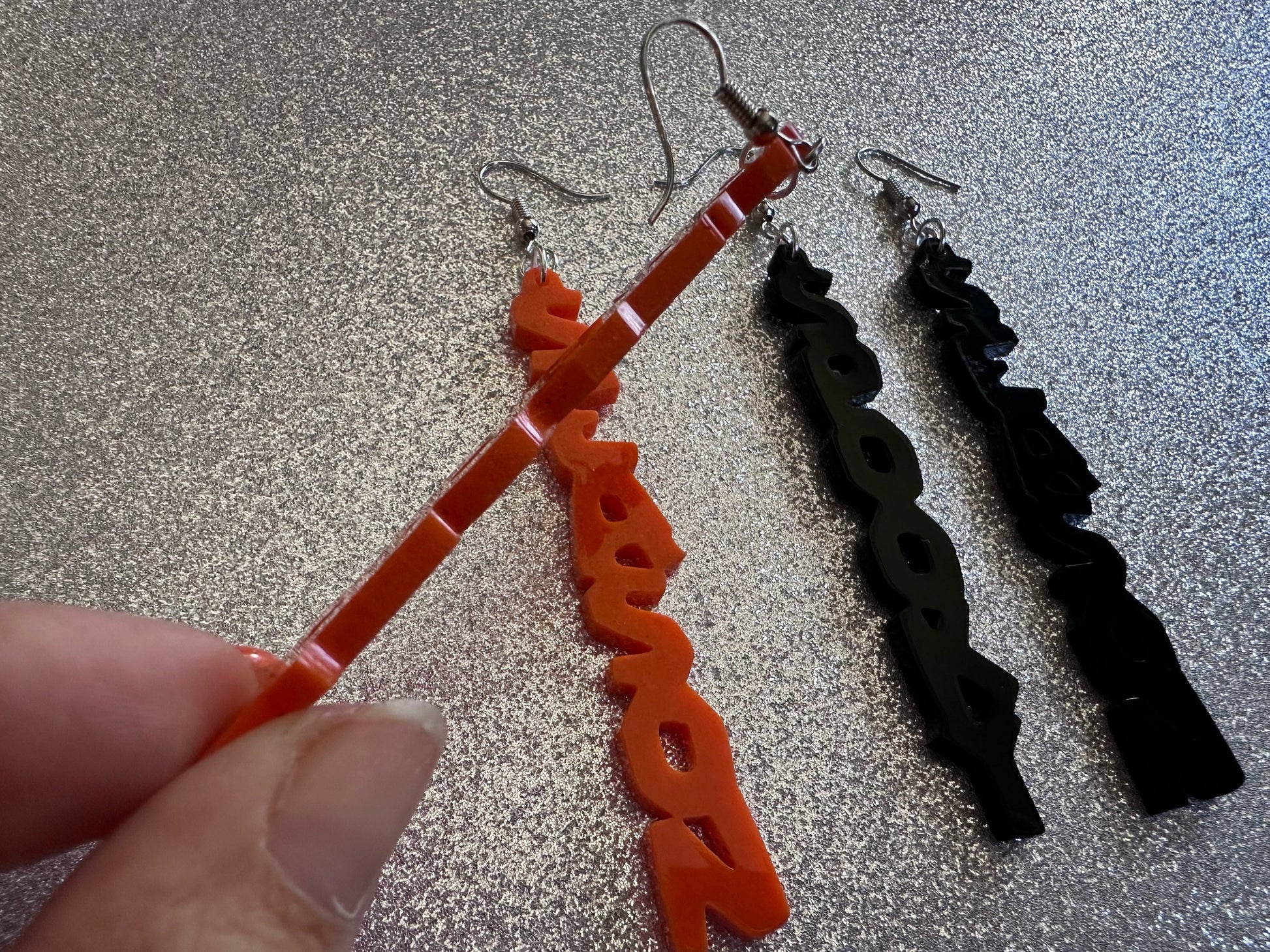 Spooky Season Earrings: Laser Cut Acrylic Halloween Text, Black, Orange, Scary, Spooktastic, Best Gifts for Her/Him/Them