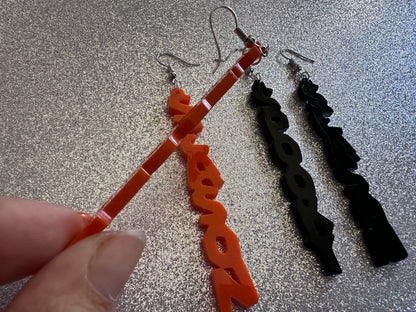 Spooky Season Earrings: Laser Cut Acrylic Halloween Text, Black, Orange, Scary, Spooktastic, Best Gifts for Her/Him/Them